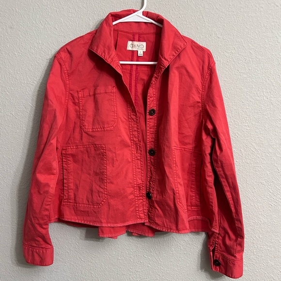By Anthropologie Chino Coral Swing Button Up Boxy Crop Long Sleeve Jacket Sz S - Picture 3 of 11